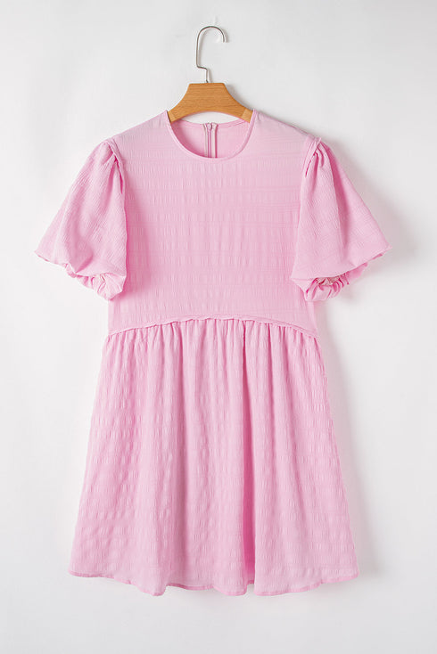 Bonbon Textured Bubble Sleeve High Waist Mini Dress